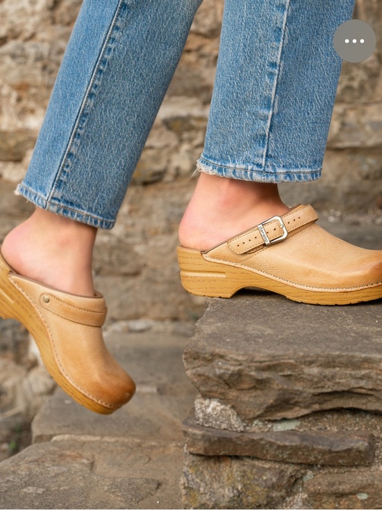 Dansko Shoes - Dansko Beige Leather Clogs with Buckle